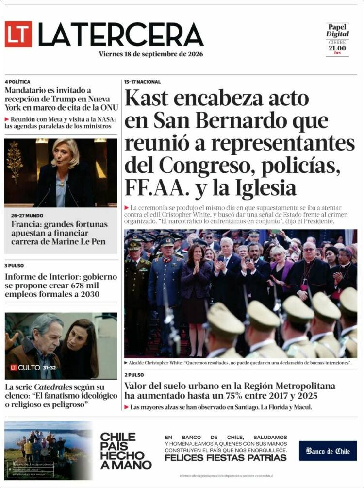 Portada de La Tercera (Chile)