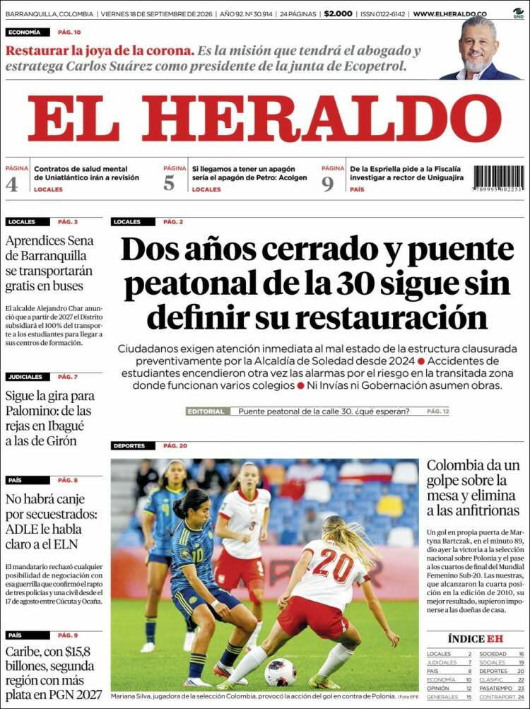 Portada de El Heraldo (Colombia)