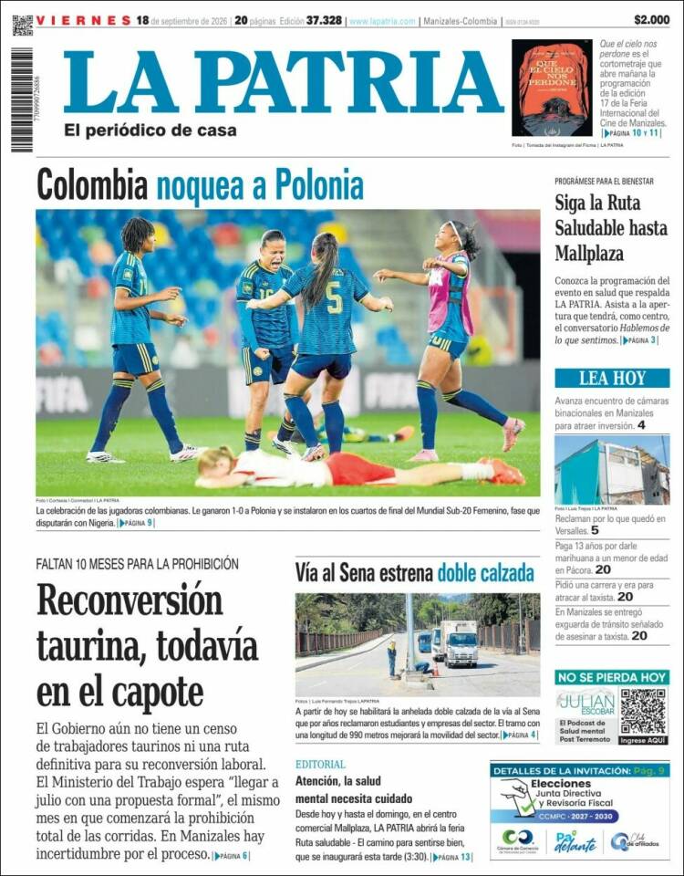Portada de La Patria (Colombie)