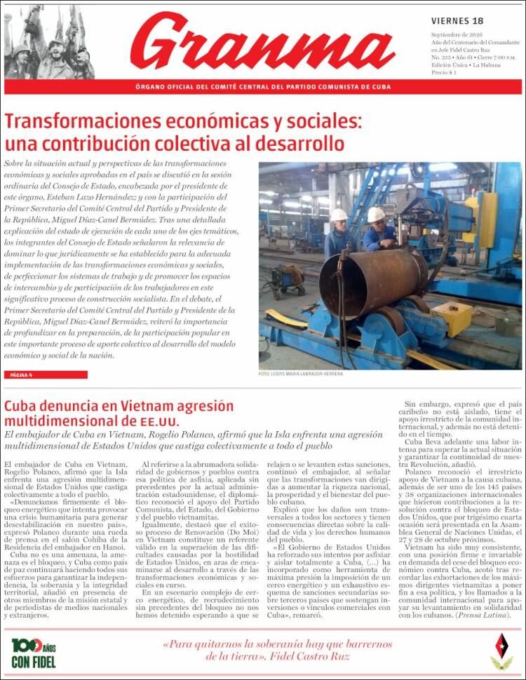 Portada de Granma (Cuba)