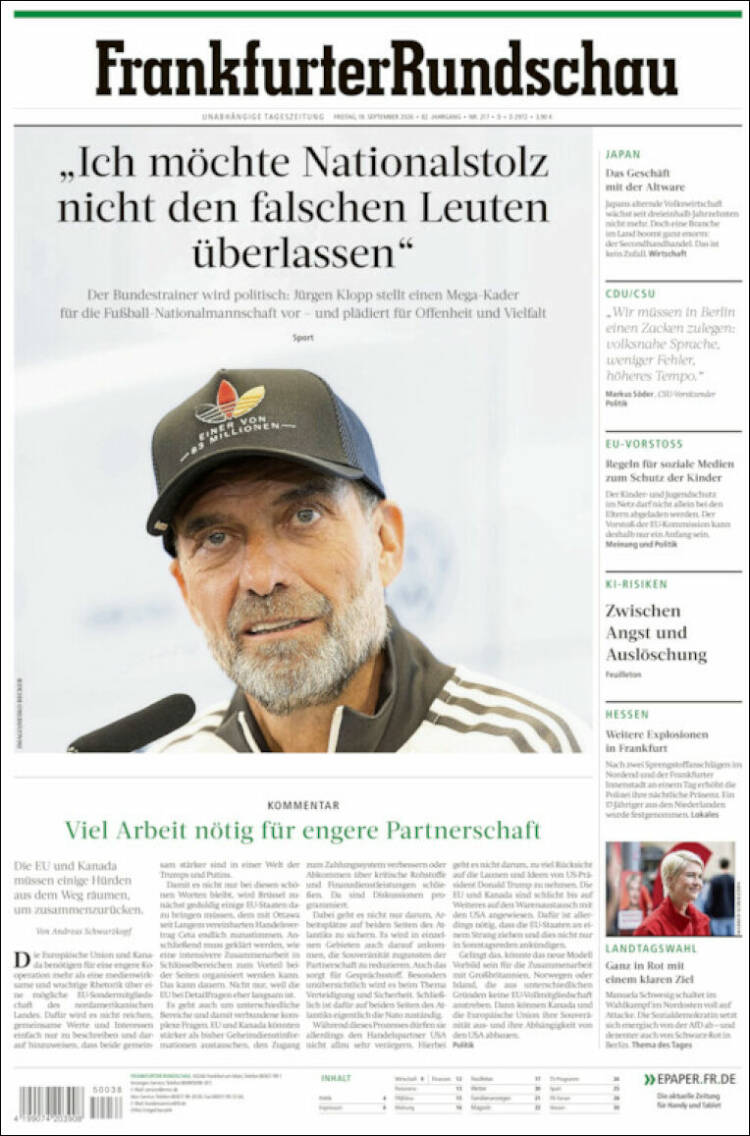 Portada de Frankfurter Rundschau (Alemania)
