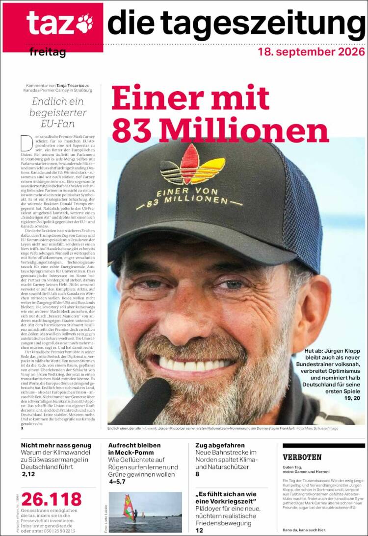 Portada de Die Tageszeitung (Alemania)