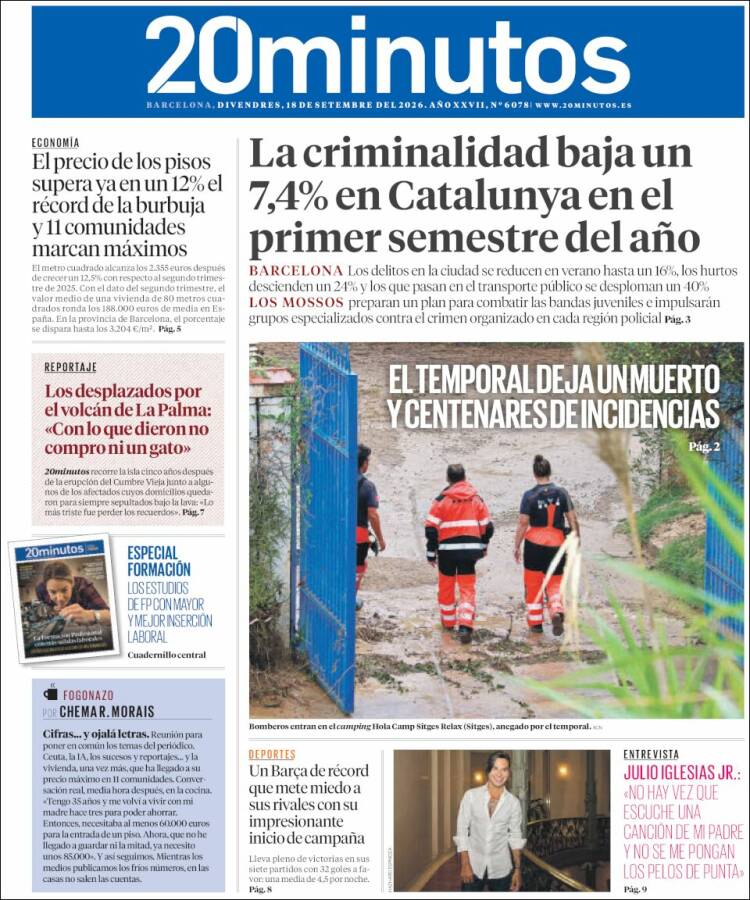 Portada de 20 Minutos - Barcelona (Espa&ntilde;a)