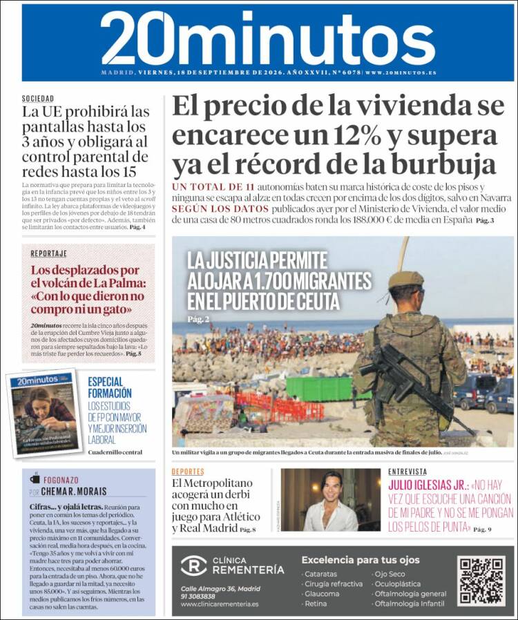 Portada de 20 Minutos - Madrid (Espa&ntilde;a)