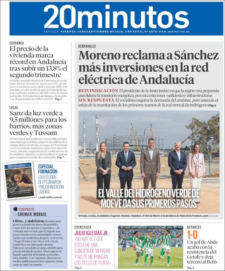 Portada de 20 Minutos - Sevilla (Espa&ntilde;a)