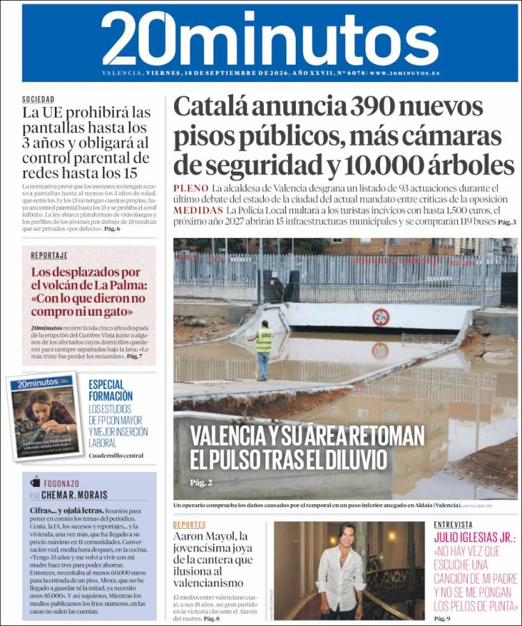 Portada de 20 Minutos - Valencia (Espa&ntilde;a)