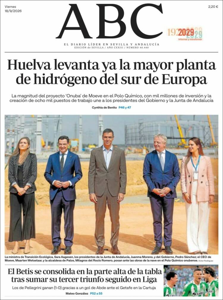 Portada de ABC - Sevilla (Espa&ntilde;a)