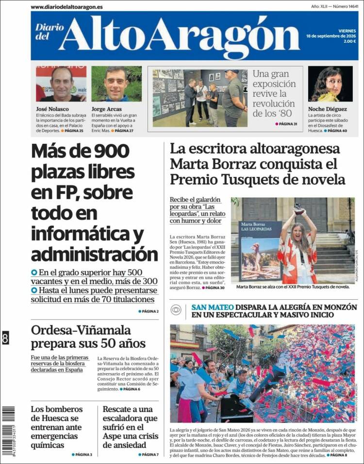 Portada de Diario del AltoAragón (Espagne)