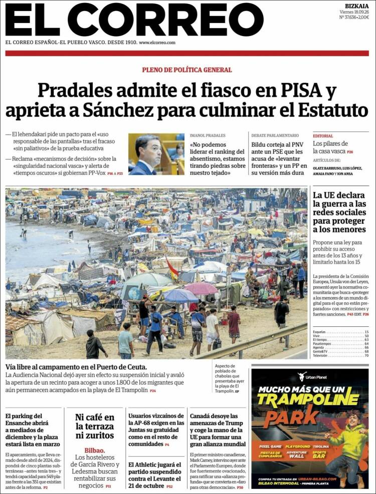 Portada de El Correo (Espagne)