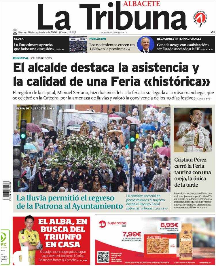 Portada de La Tribuna de Albacete (Espa&ntilde;a)