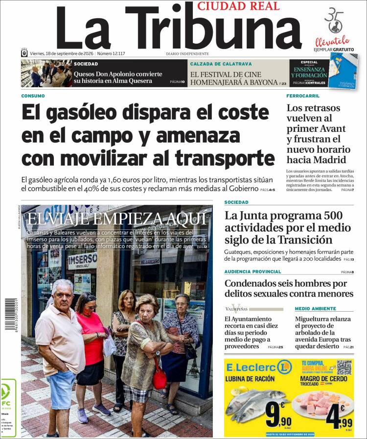 Portada de La Tribuna de Ciudad Real (Espa&ntilde;a)