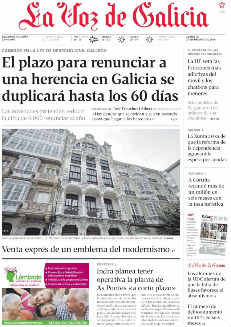 Portada de La Voz de Galicia (Espa&ntilde;a)