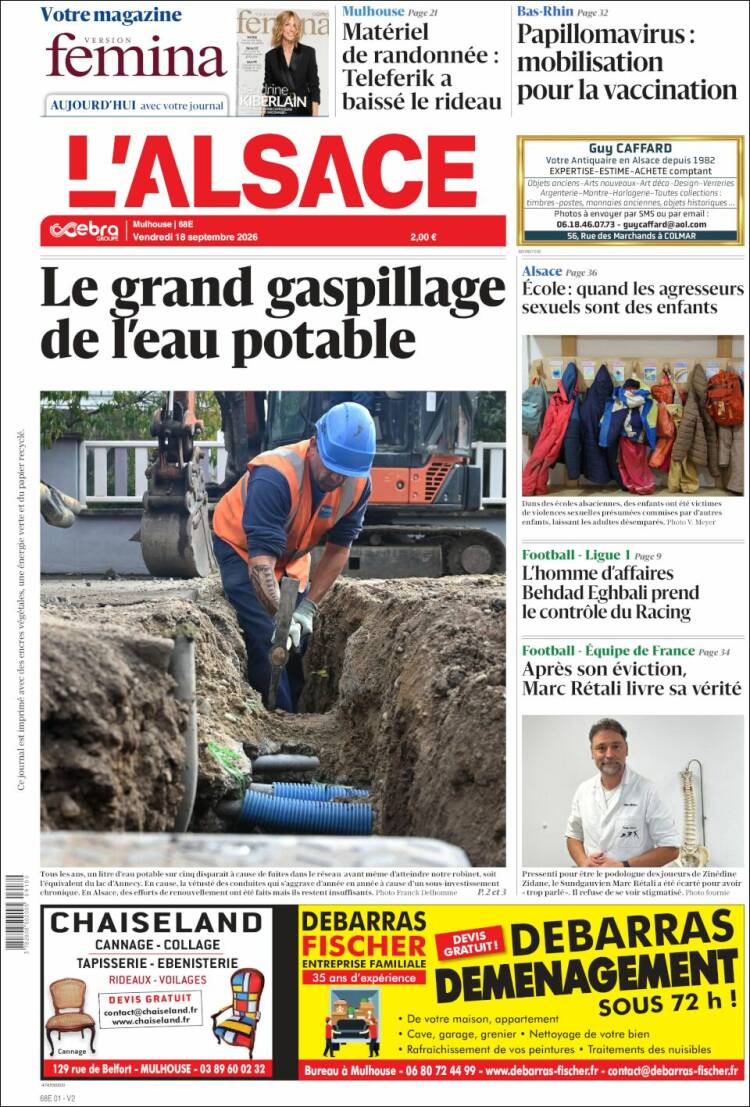 Portada de Journal L'Alsace (Francia)