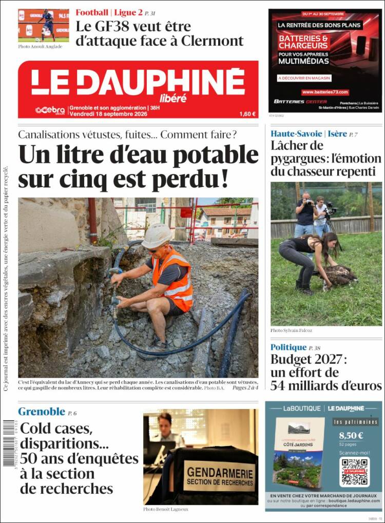 Portada de Le Dauphiné Libéré (Francia)