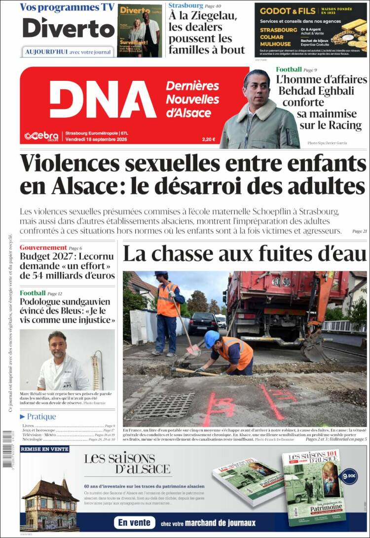Portada de Les Dernières Nouvelles d'Alsace (Francia)