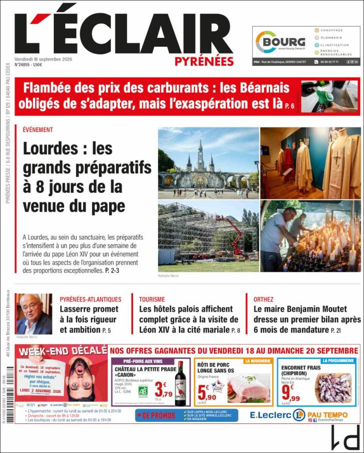 Portada de L'Eclair des Pyrénées (Francia)