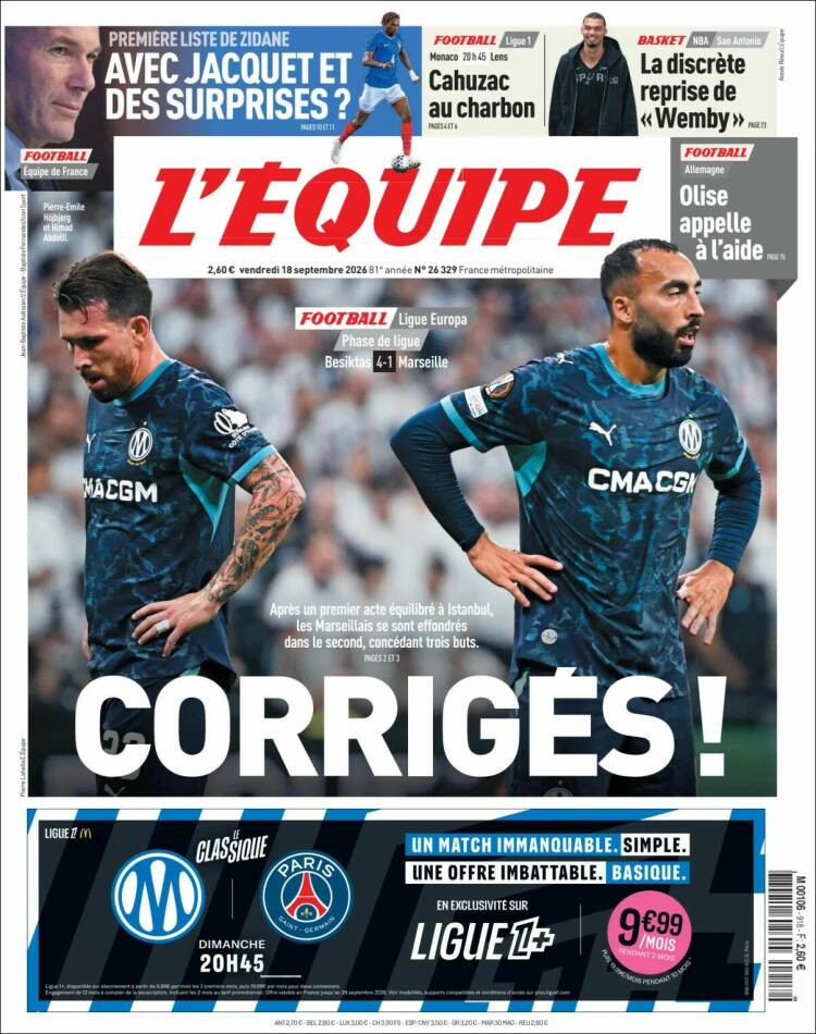 Portada de L'Equipe (Francia)