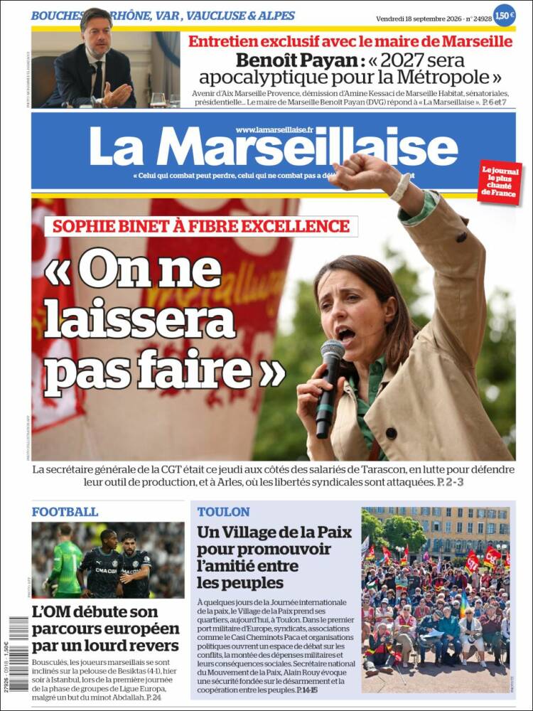 Portada de La Marseillaise (Francia)