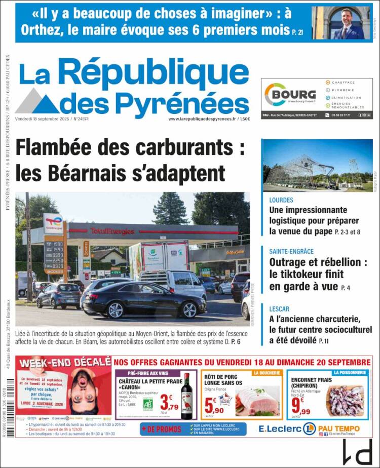 Portada de La République des Pyrénées (Francia)