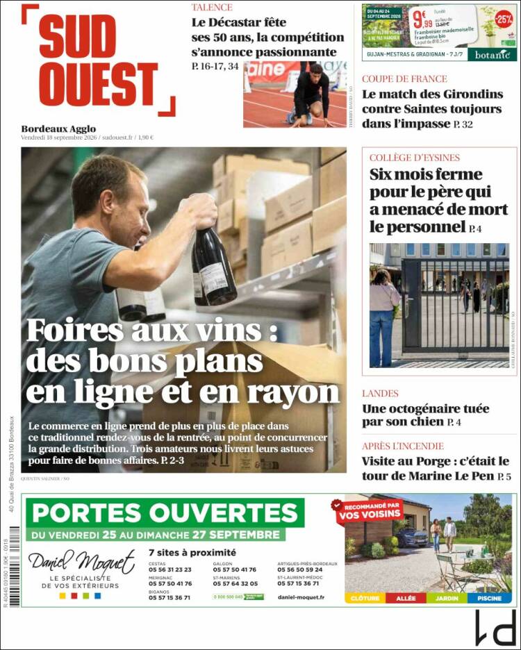 Portada de Sud Ouest (Francia)
