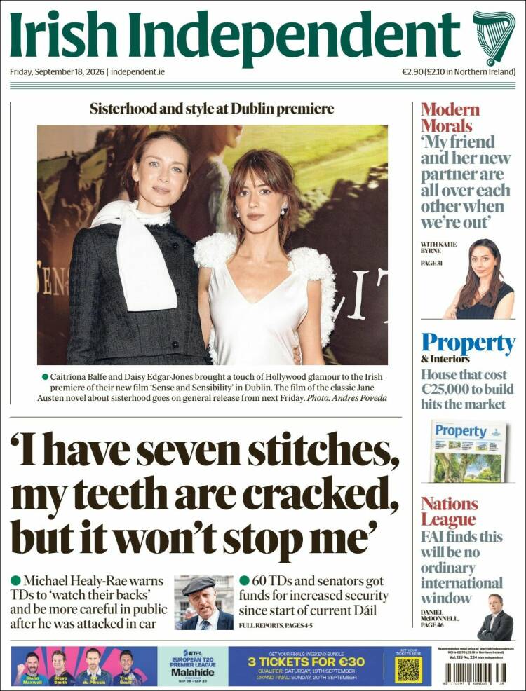 Portada de Irish Independent (Irlanda)