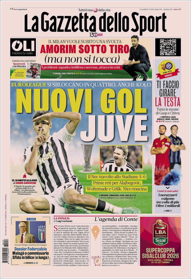 Portada de La Gazzetta dello Sport (Italia)