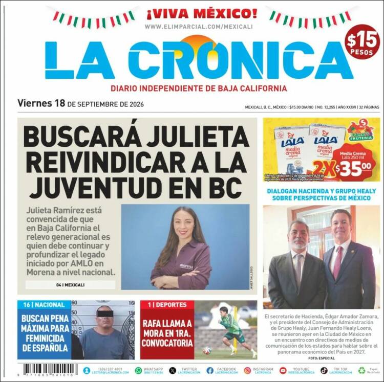 Portada de La Crónica de Baja California (M&eacute;xico)