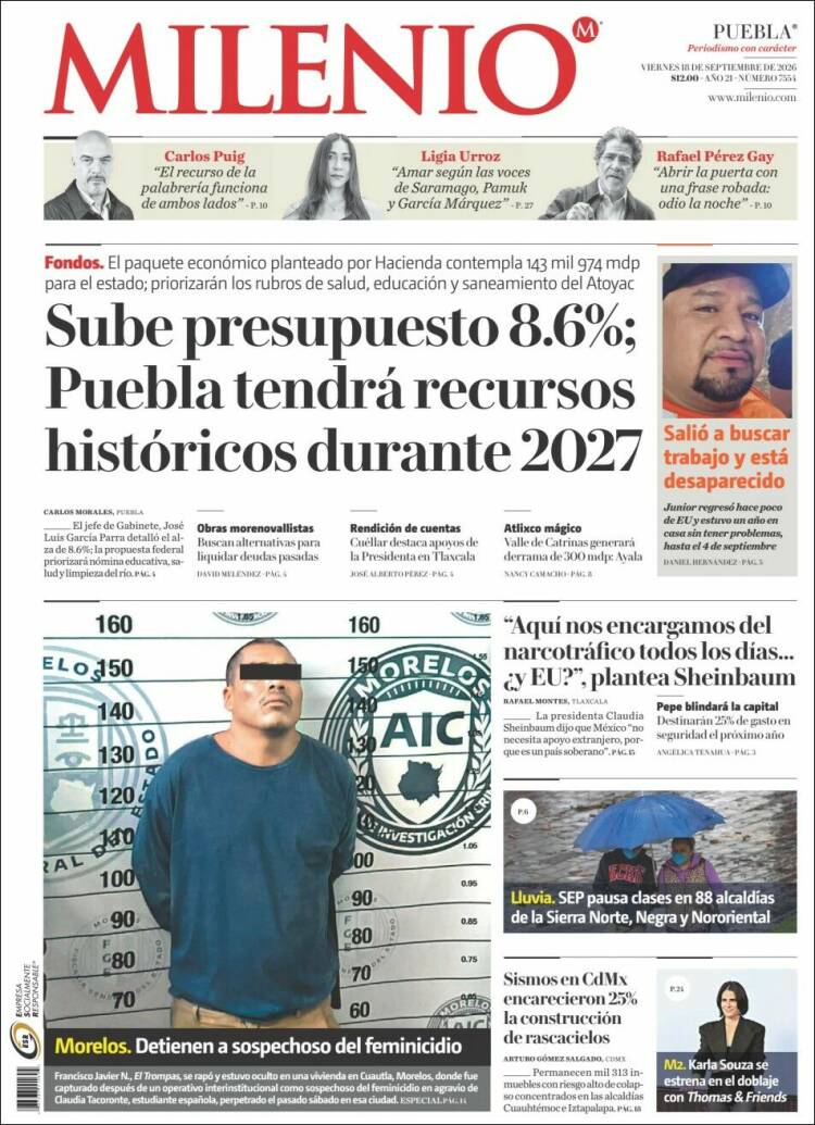 Portada de Milenio de Puebla (M&eacute;xico)