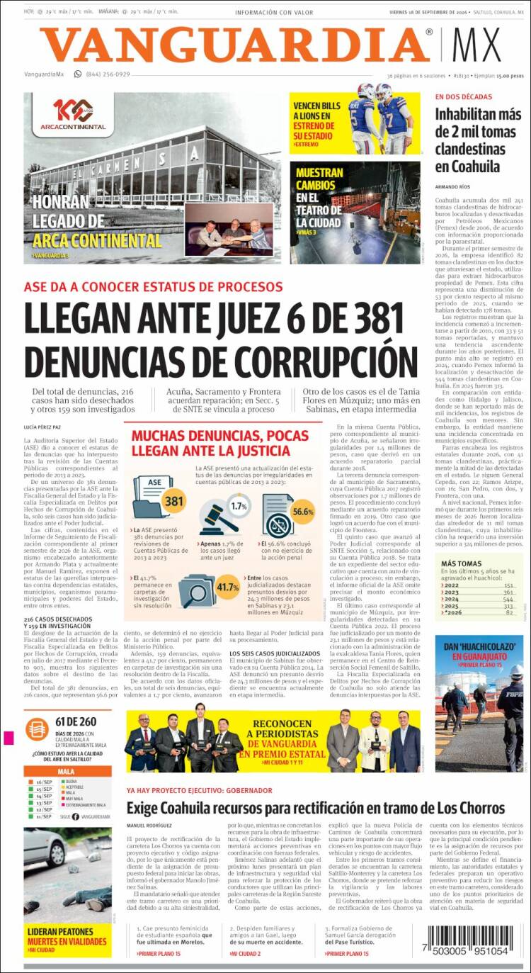 Portada de Vanguardia (M&eacute;xico)