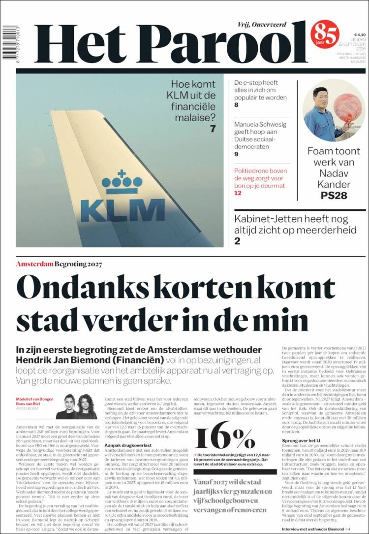 Portada de Het Parool (Pa&iacute;ses Bajos)