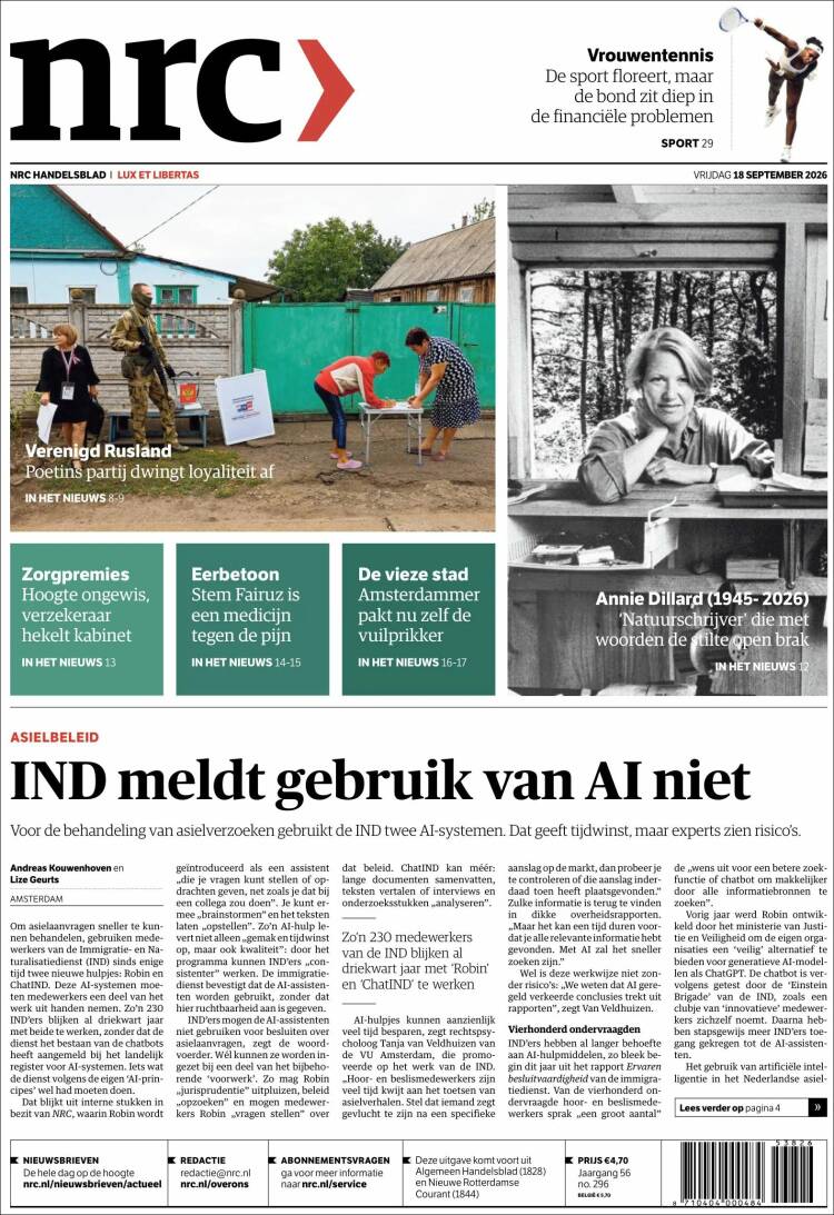 Portada de NRC Handelsblad (Pa&iacute;ses Bajos)