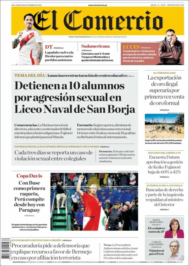 Portada de El Comercio (Per&uacute;)