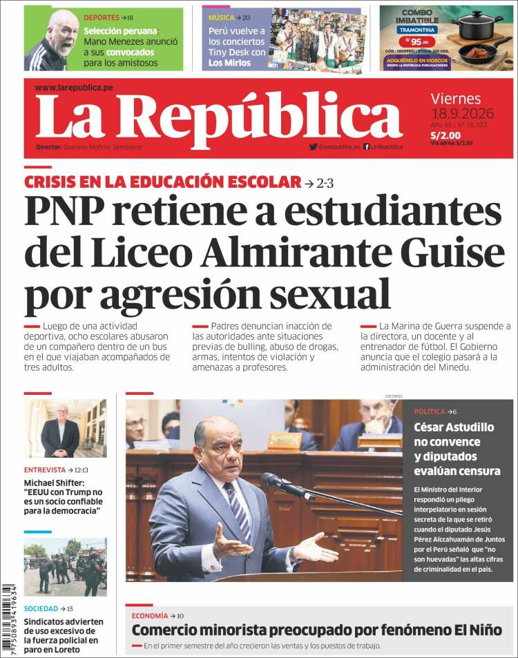 Portada de La Republica (Per&uacute;)