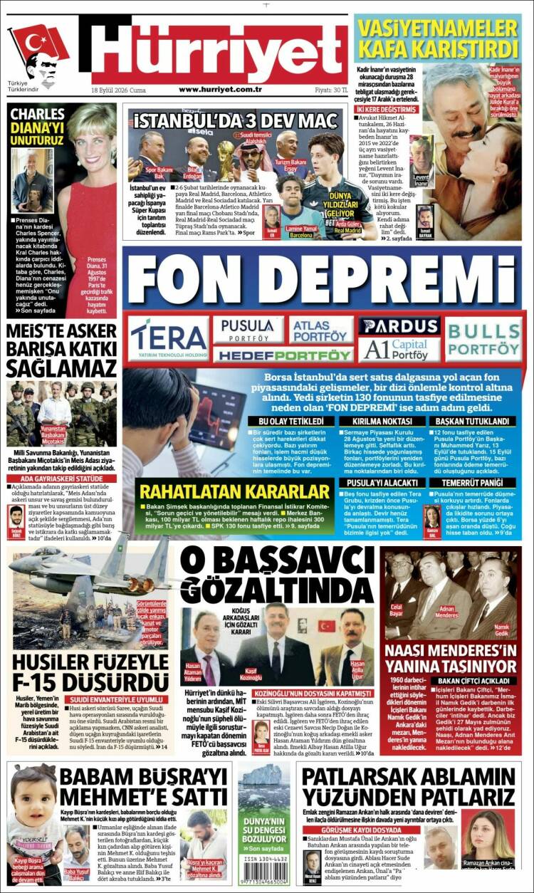 Portada de Hürriyet (Turqu&iacute;a)