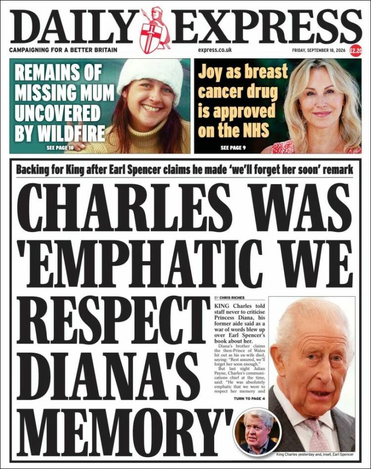 Portada de Daily Express (Reino Unido)