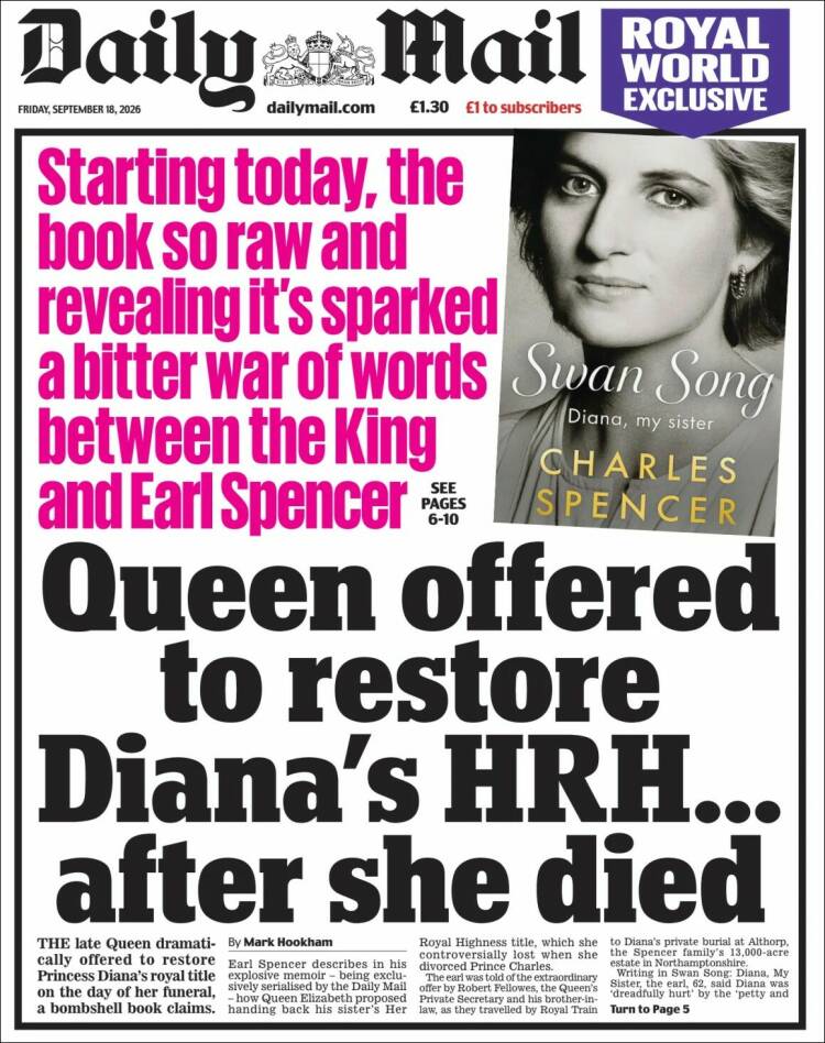 Portada de Daily Mail (Reino Unido)