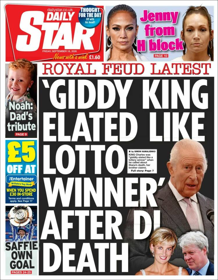 Portada de Daily Star (Reino Unido)