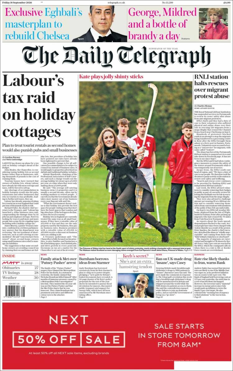 Portada de Daily Telegraph (Royaume-Uni)