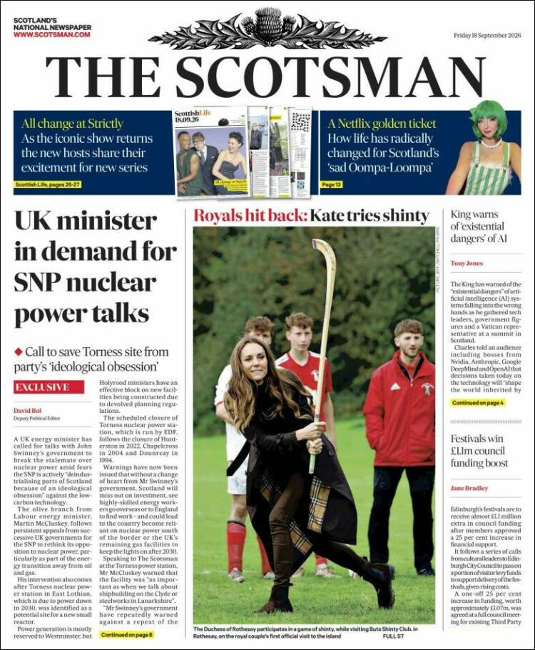 Portada de The Scotsman (Reino Unido)