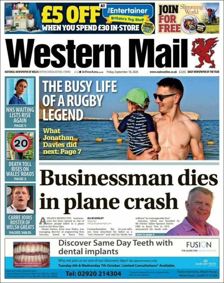 Portada de Western Mail (Reino Unido)