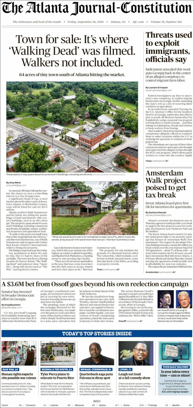 Portada de The Atlanta Journal-Constitution (USA)