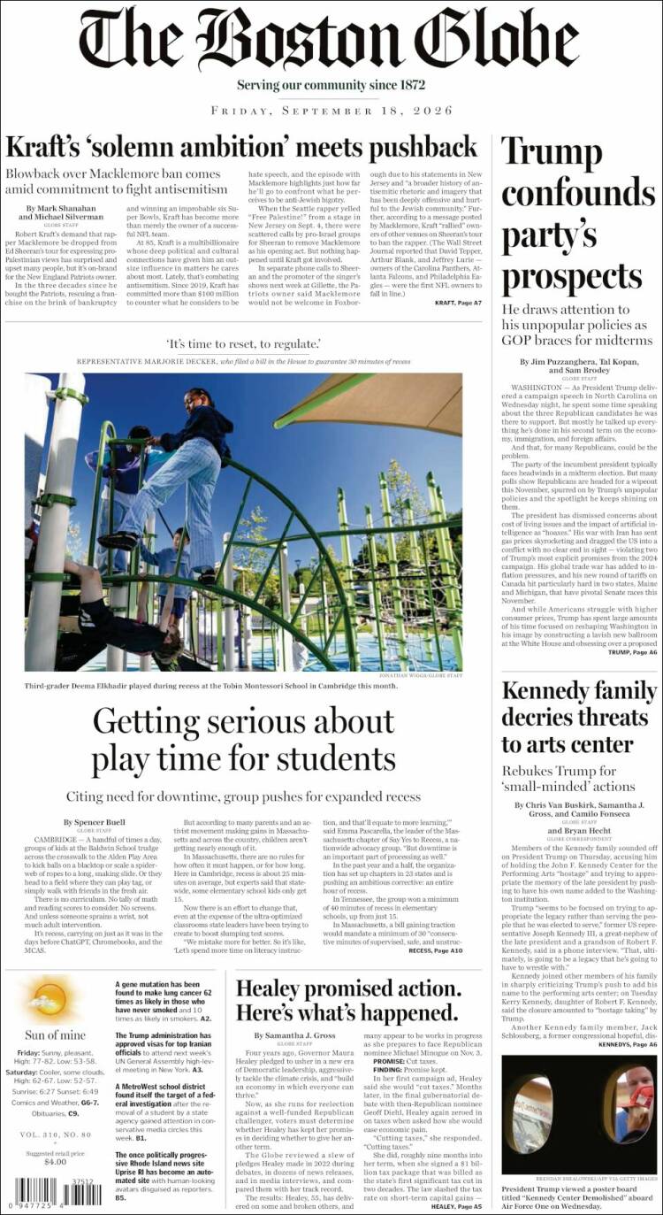 Portada de Boston Globe (USA)