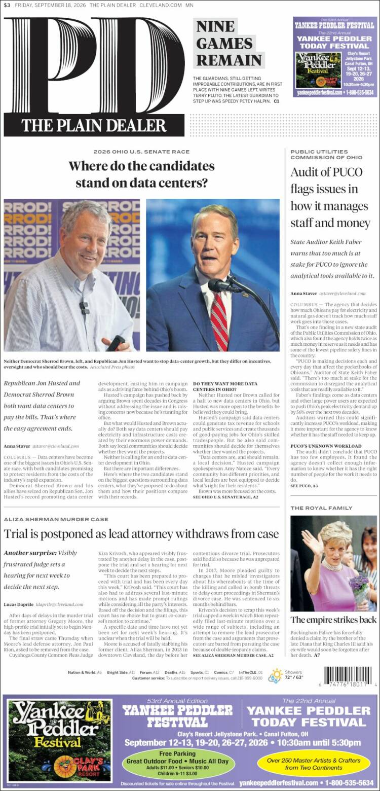 Portada de The Plain Dealer (&Eacute;tats-Unis)