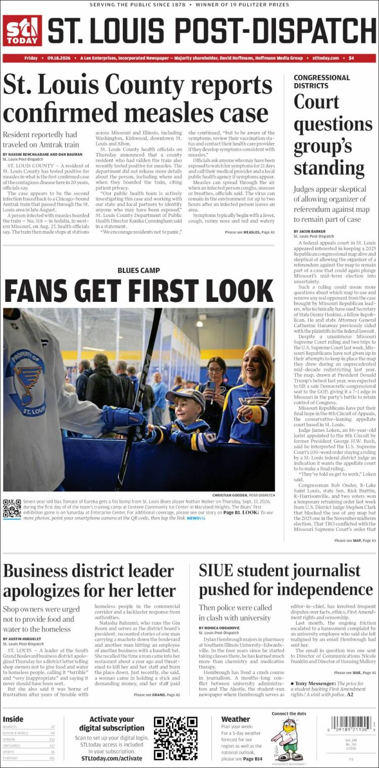 Portada de St. Louis Post-Dispatch (USA)