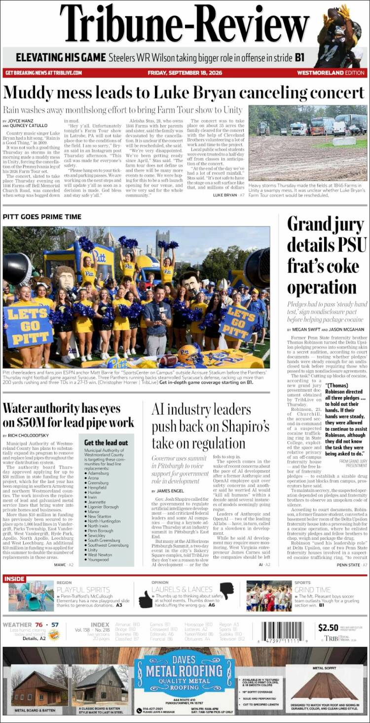 Portada de Tribune-Review (USA)