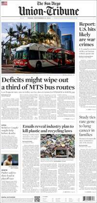 Portada de The San Diego Union-Tribune (USA)