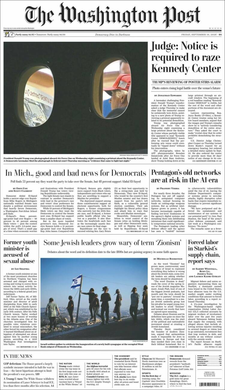 Portada de The Washington Post (USA)