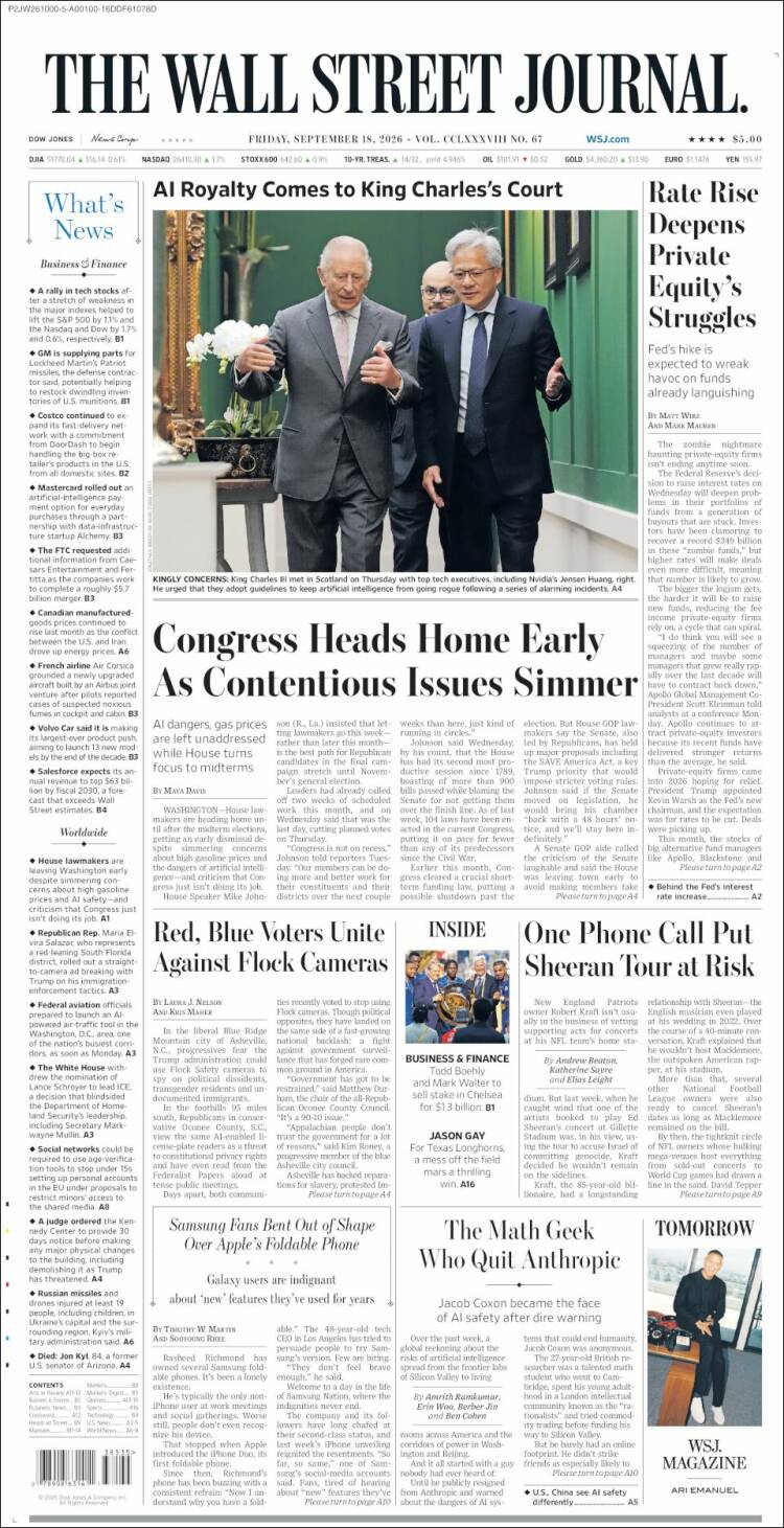 Portada de Wall Street Journal (USA)