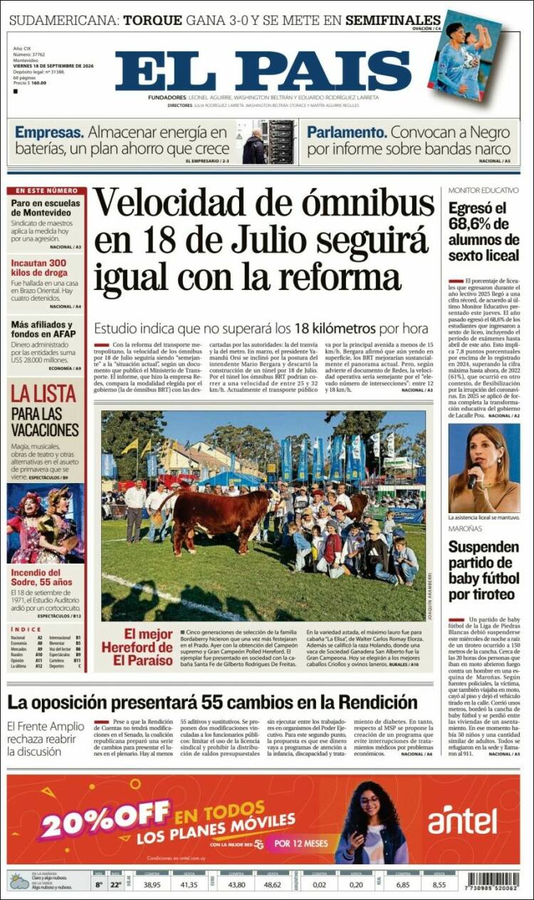 Portada de El País (Uruguay)