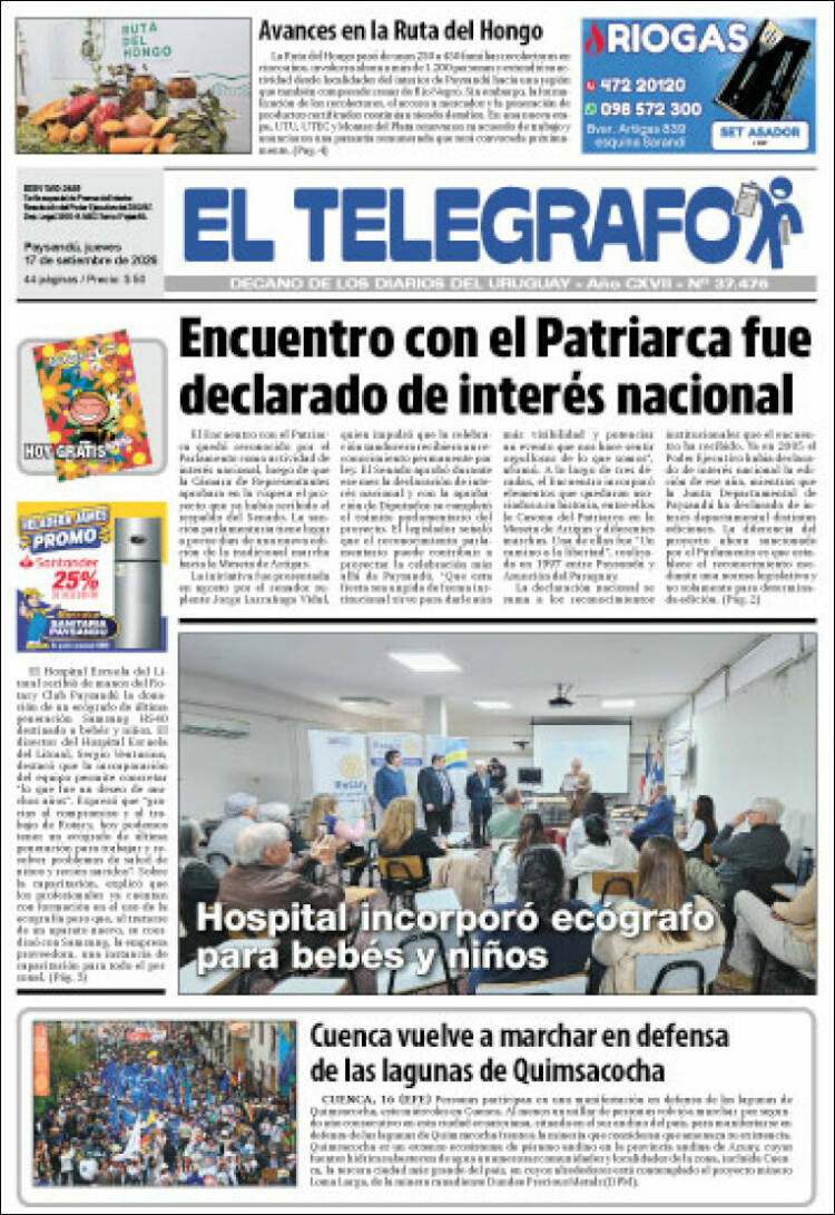 Portada de El Telégrafo (Uruguay)
